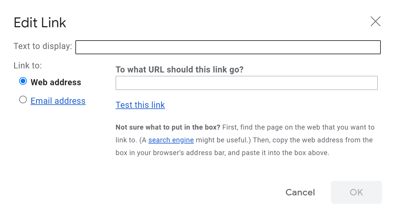 在Gmail中编辑链接的示例